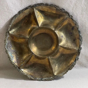 Vntg Brass Divided Tray Ornate Design Farmhouse Decor Mexico Handmade Patina